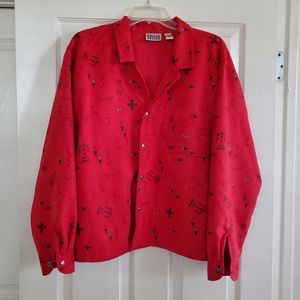Chico's Sueded Blouse, Patterned, Red, Size 3(XL)